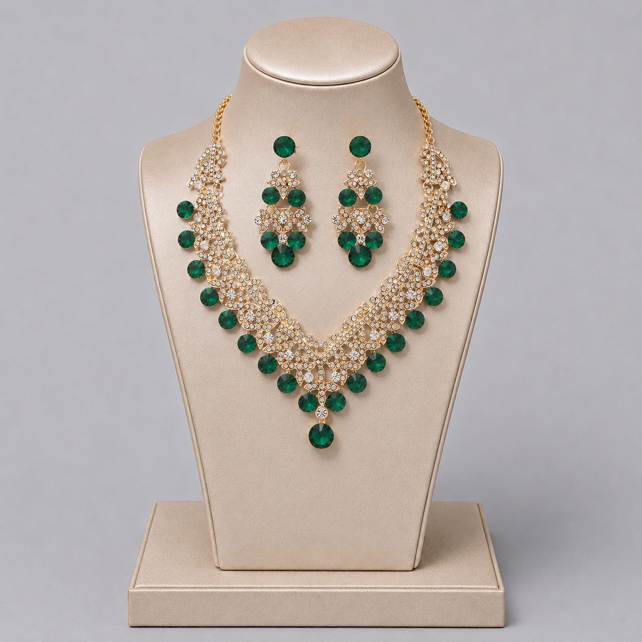 Retro Alloy Rhinestone Jewelry Set Elegant Necklace and Earrings for Evening Wear