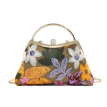 Elegant Shell Clutch Bag with Embroidery and Sequins