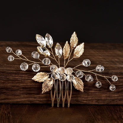 Green Crystal Gold Leaf Wedding Hair Comb