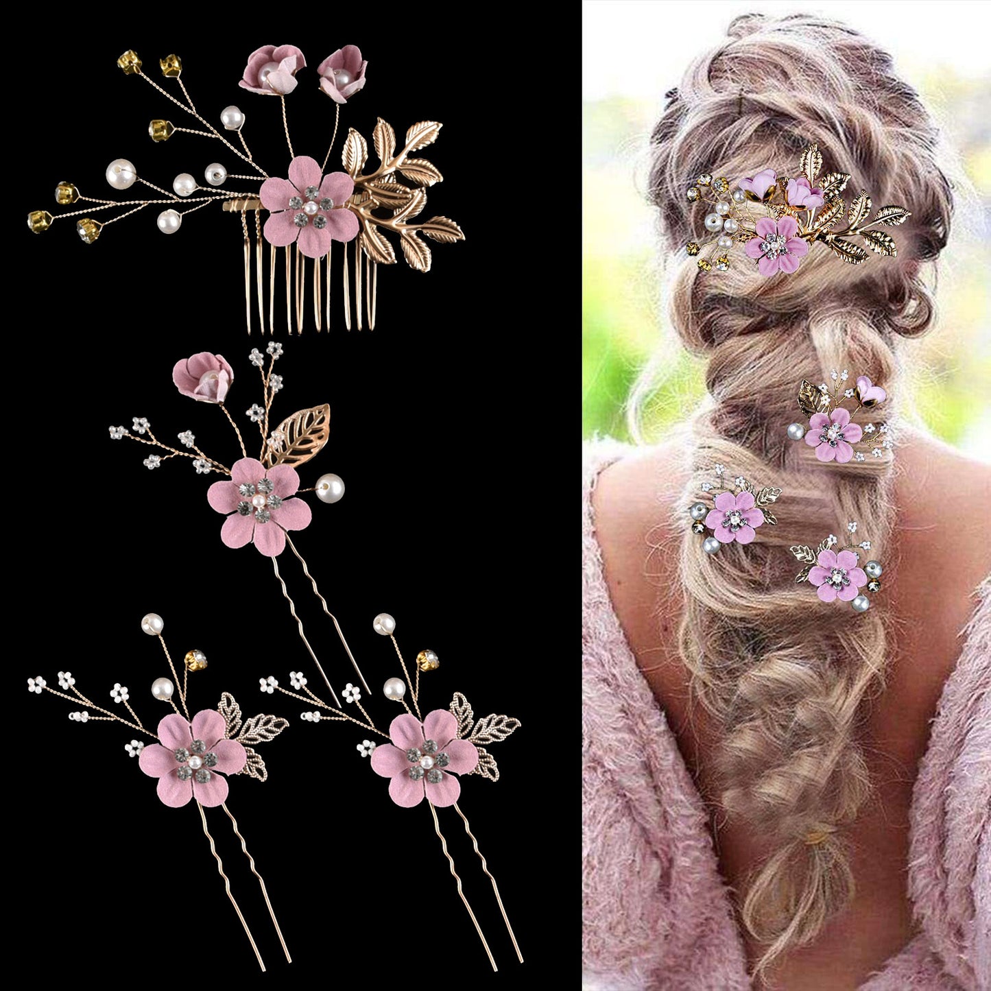 Colorful Floral Bride Wedding Hairpiece Set