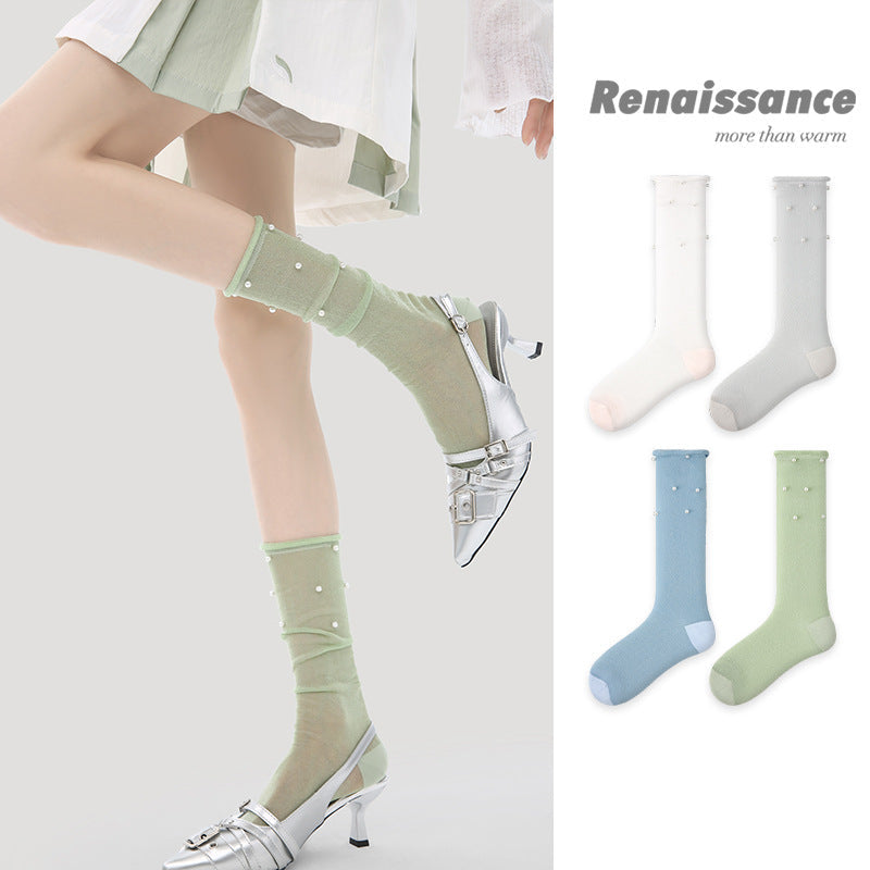 Seamless Pearl Colorblock Nylon Moisture Wicking Socks