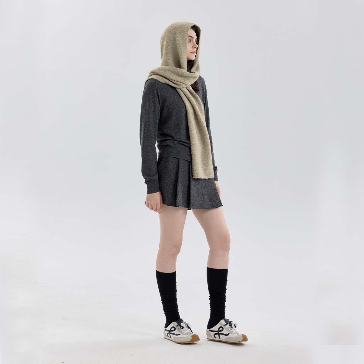 Solid Color Hooded Scarf for Women - Stylish Warm Knit Wrap