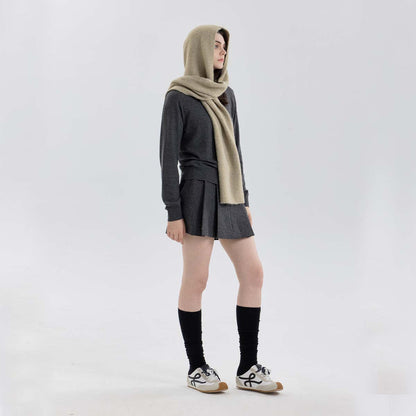 Solid Color Hooded Scarf for Women - Stylish Warm Knit Wrap