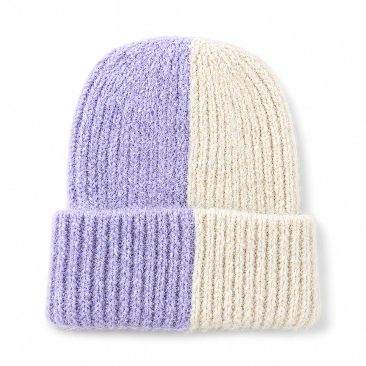 Trendy Color Block Knitted Beanie Soft Plush Warm Hat
