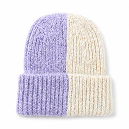 Trendy Color Block Knitted Beanie Soft Plush Warm Hat