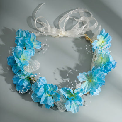 Floral Headband with Ribbons Handmade for Boho and Beach Photoshoots