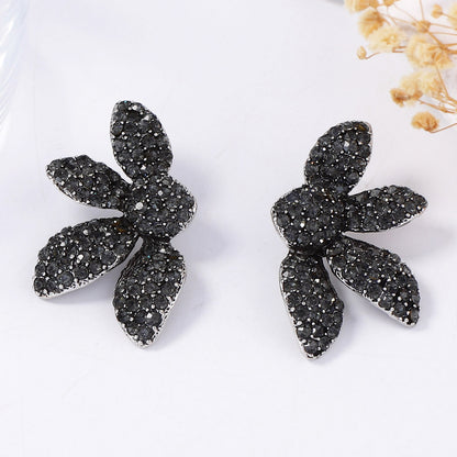 Alloy Flower Fan Shape Rhinestone Stud Earrings Everyday