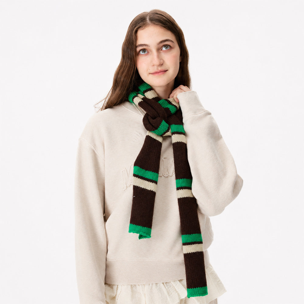 Retro Striped Knit Scarf Cozy Multicolor Infinity Scarf