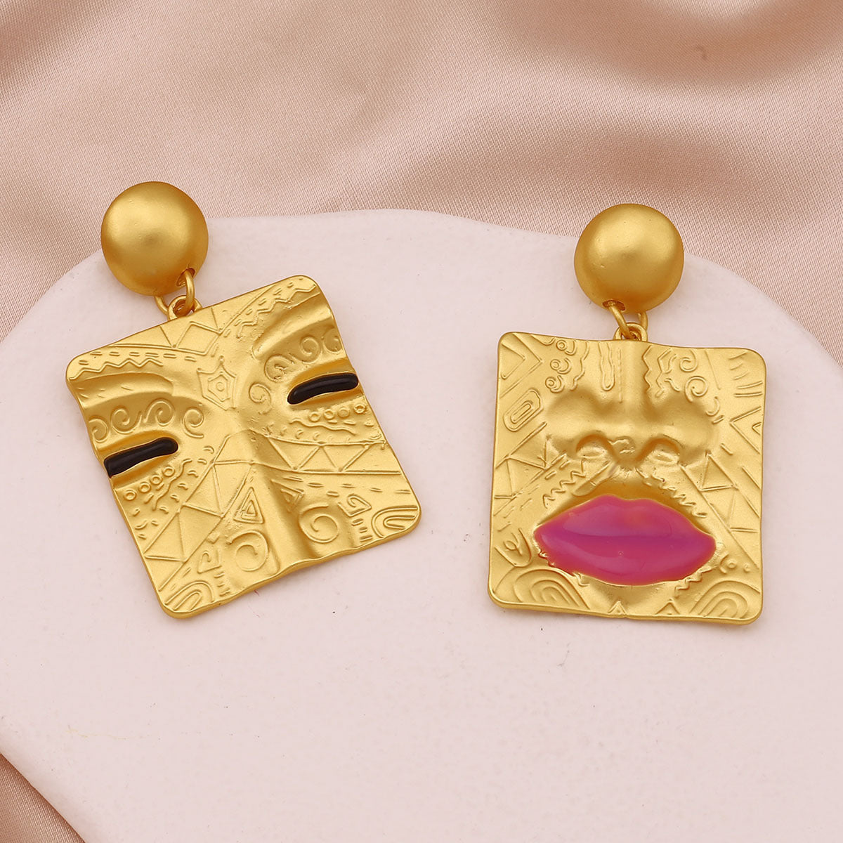 Gold Plated Lip Motif Stud Earrings French Chic