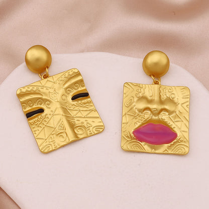 Gold Plated Lip Motif Stud Earrings French Chic