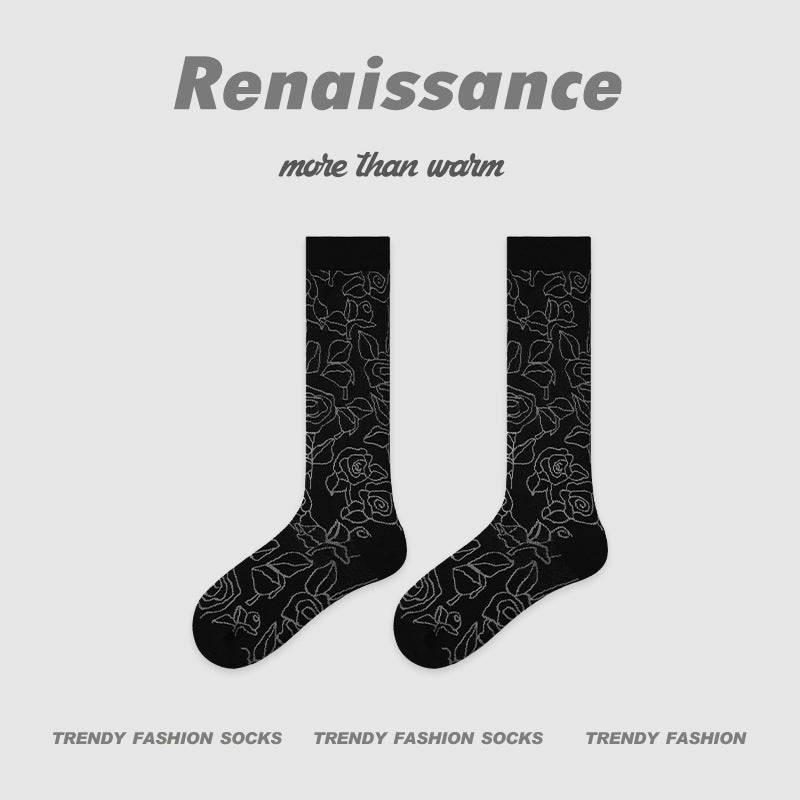 Renaissance Retro Mesh Mid Calf Socks Breathable Cotton