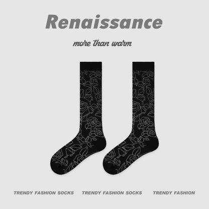 Renaissance Retro Mesh Mid Calf Socks Breathable Cotton