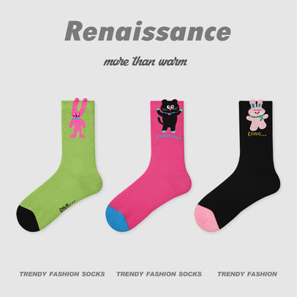Socks Renaissance Animal Cartoon Combed Cotton Casual