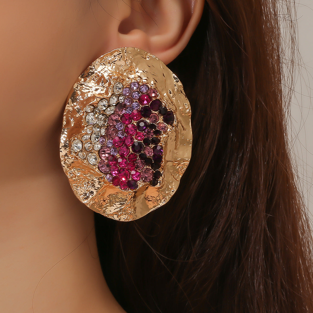 Earrings Oval Geometric Statement Colorful Crystal