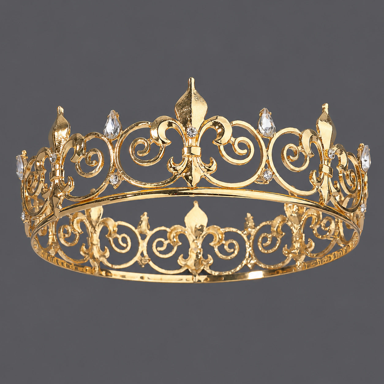 Vintage Gold Crown Headpiece with Rhinestones for Parties