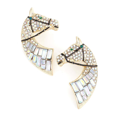 Stud Earrings Crystal Horse Head Lightweight Chic