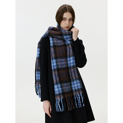 High-Quality Blue Brown Plaid Scarf Cozy Warm Shawl for Men and Women