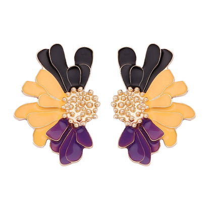 Alloy Enamel Flower Stud Earrings Hypoallergenic Chic