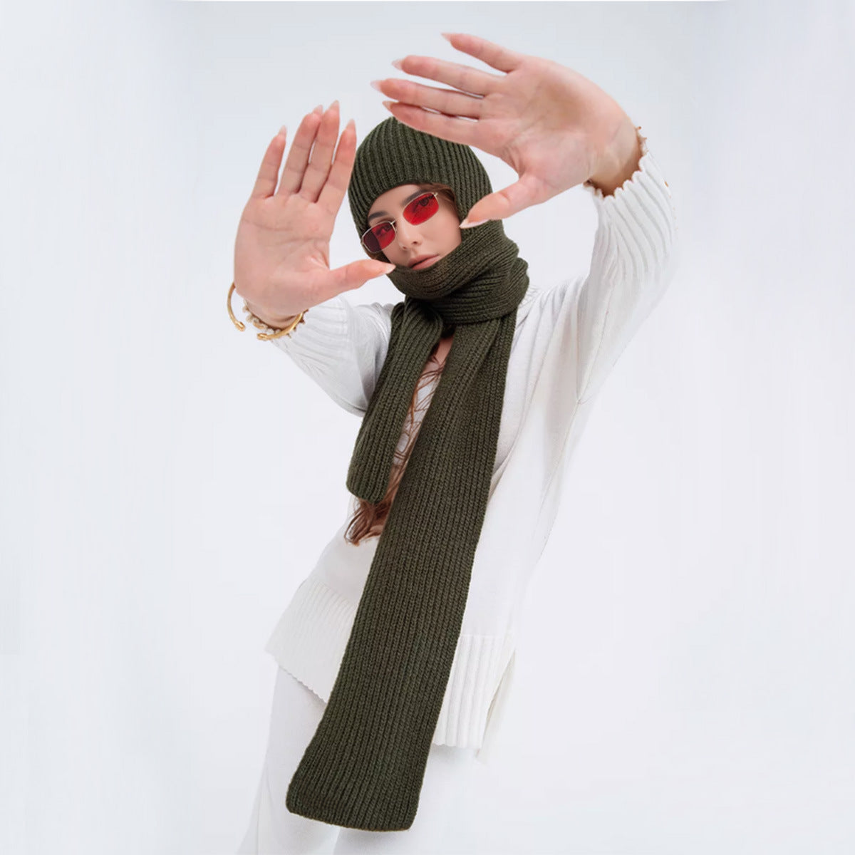 Unisex Knitted Hooded Scarf with Pockets - Stylish and Warm for Fall and Winter