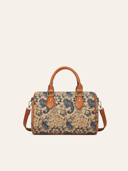 Retro Cork Texture Tote Bag with Ethnic Print