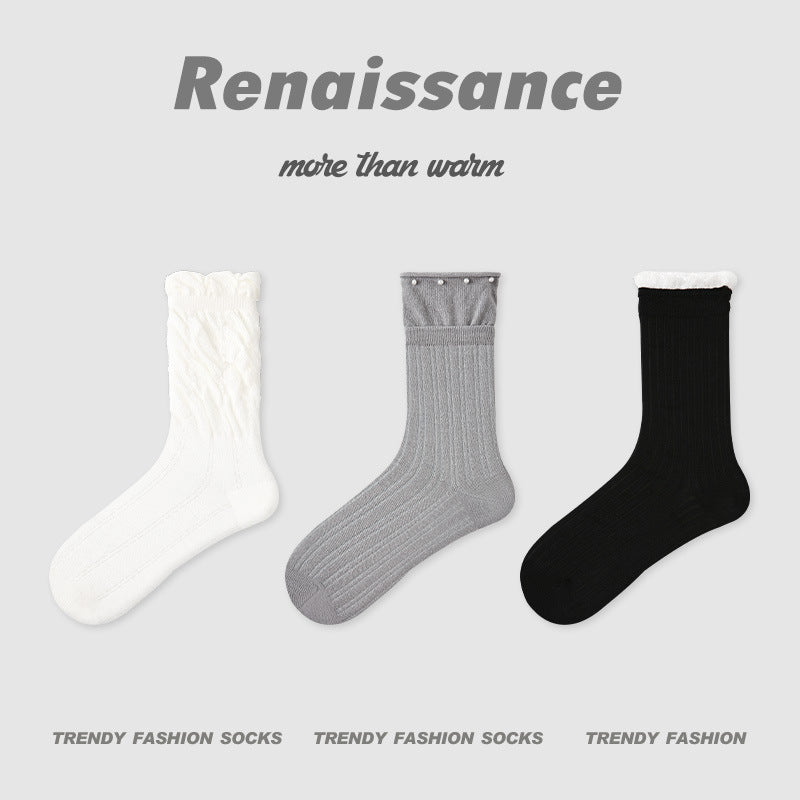 Mid Calf Striped Mesh Breathable Cotton Socks