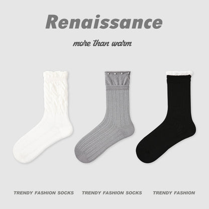 Mid Calf Striped Mesh Breathable Cotton Socks