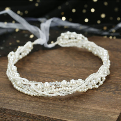 Beaded Handmade Bridal Headband with Crystal Detail