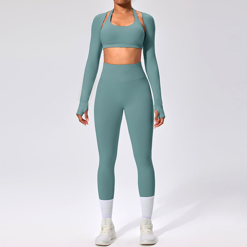 Women's Outdoor Yoga Set with Open Back Sports Bra and Pants