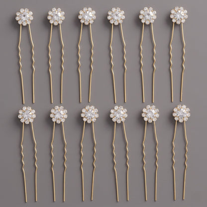 Floral Crystal U-Shaped Hairpin Set for Weddings and Special Occasions