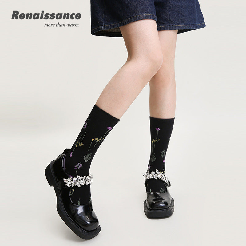 Mid Calf Vintage Gradient Cotton Socks