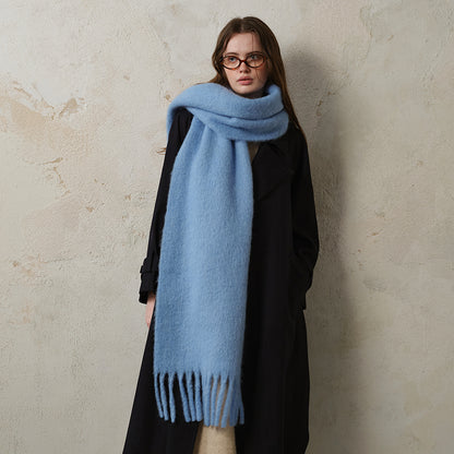 Classic Wool Blend Solid Color Fringed Scarf for Women