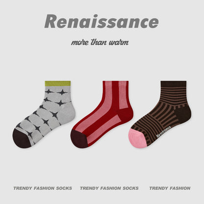 Socks Embossed Floral Combed Cotton Seamless Toe Casual