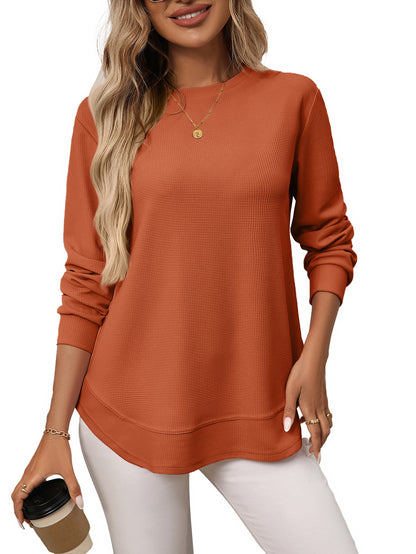 Casual Loose Waffle Knit Long Sleeve T-Shirt