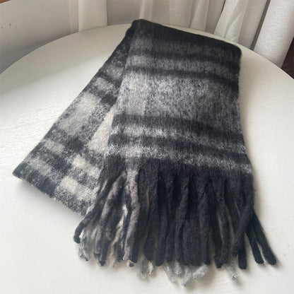 Classic Plaid Scarf Cozy Warm Fringed Neck Wrap