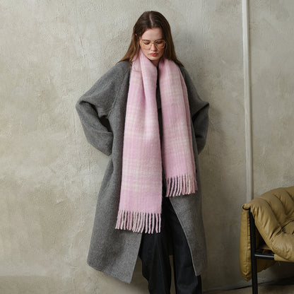 Designer Plaid Fringe Wool Scarf Stylish Winter Accessory