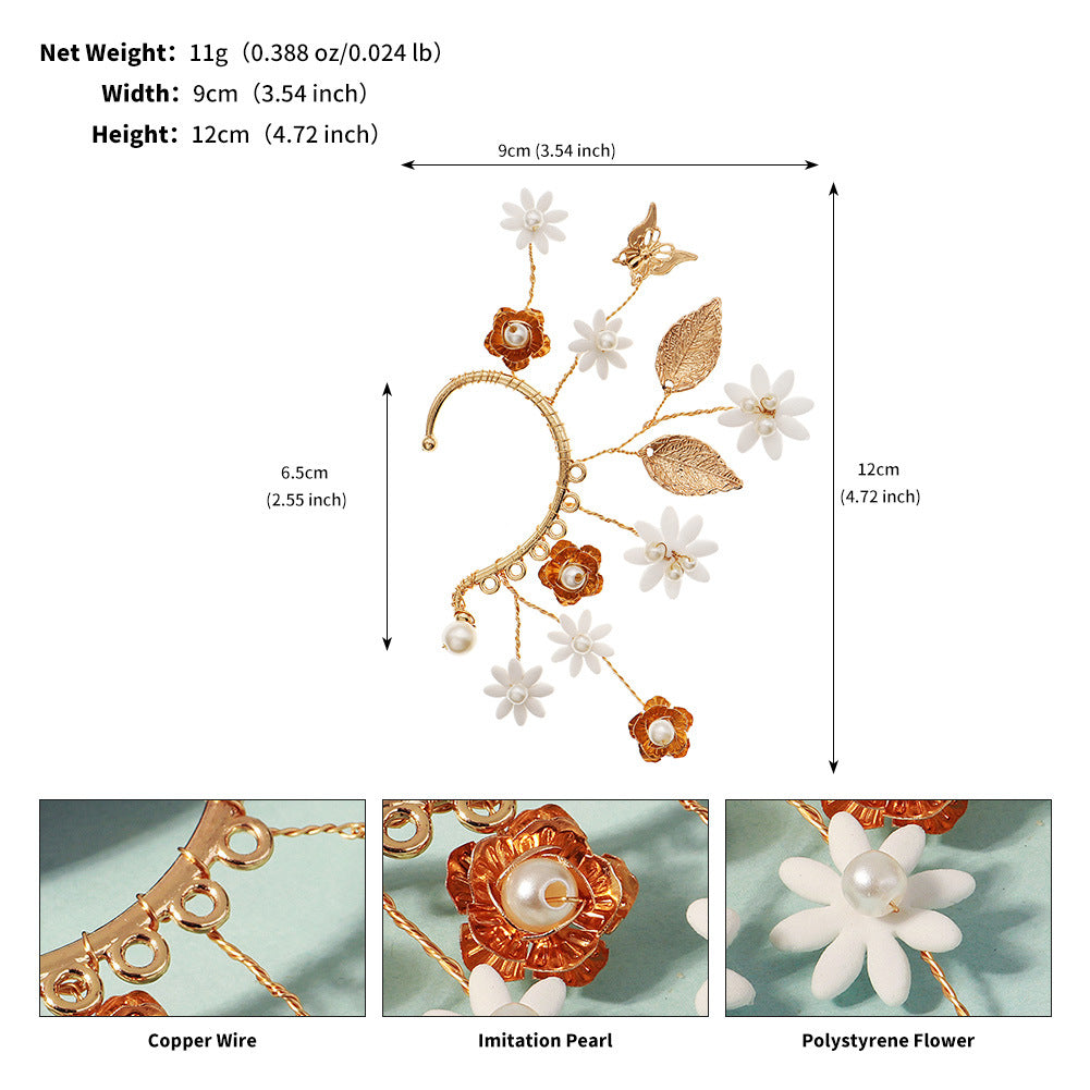 Handcrafted Floral Ear Cuffs with Crystal Accents - Bohemian Style