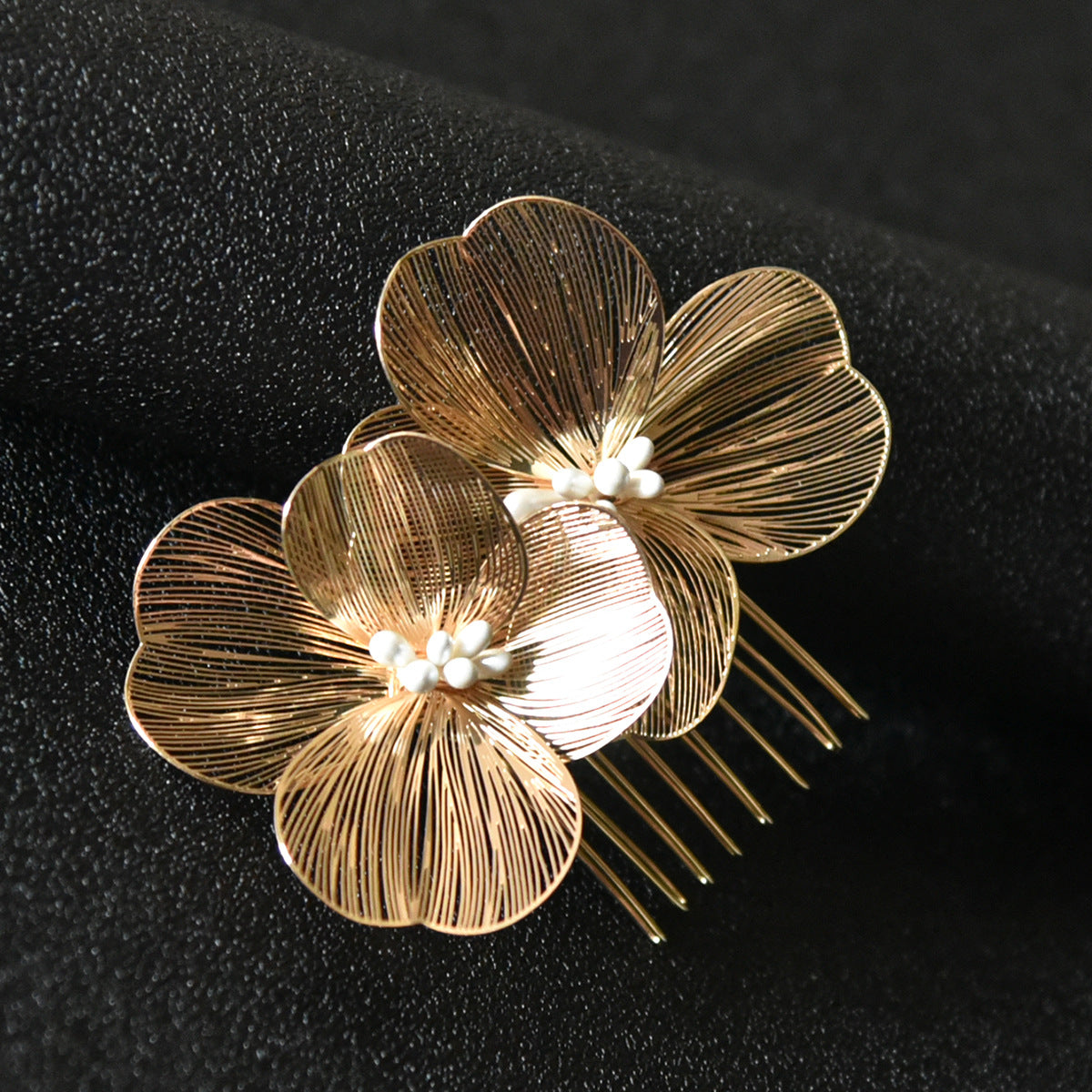 Gold Floral Hair Comb Bridal Vintage Style