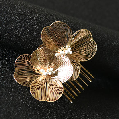 Gold Floral Hair Comb Bridal Vintage Style