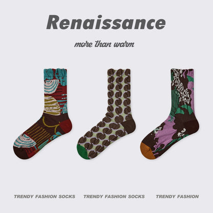 Butterfly Floral Combed Cotton Mid Calf Socks