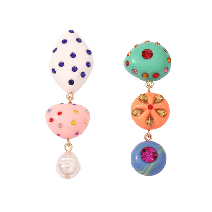 Resin Geometric Rhinestone Earrings Cute Girly