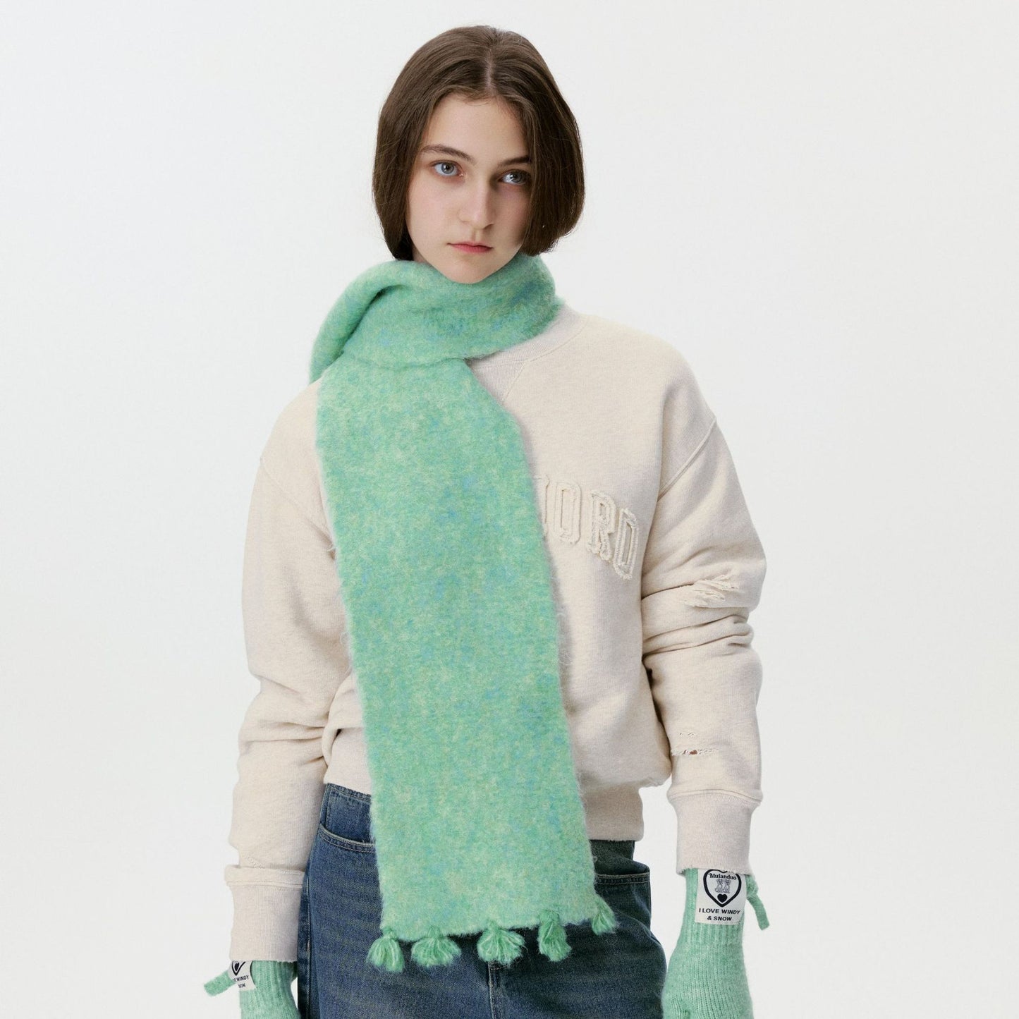 Trendy Solid Color Wool Blend Fringe Scarf for Women