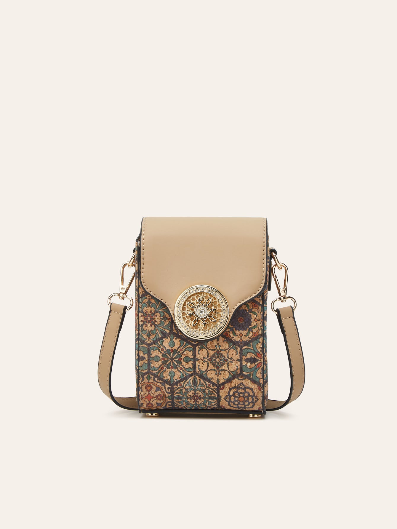 Ethnic Style Cork Phone Crossbody Bag