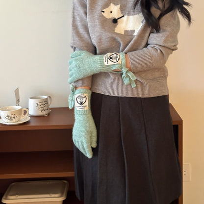 Stylish Knit Gloves with Bow Design and Touchscreen Functionality