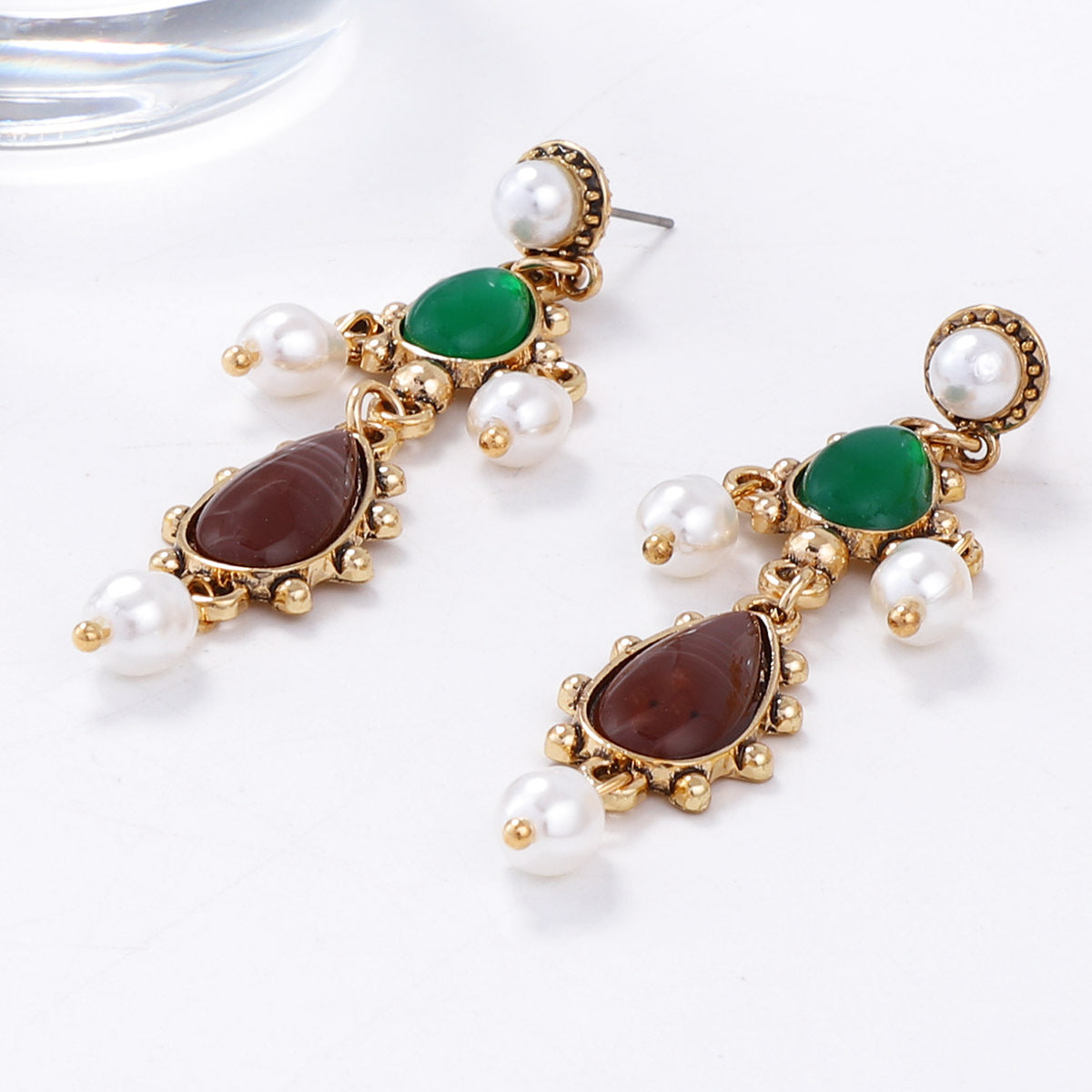 Baroque Geometric Resin Teardrop Faux Pearl Earrings