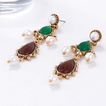 Baroque Geometric Resin Teardrop Faux Pearl Earrings