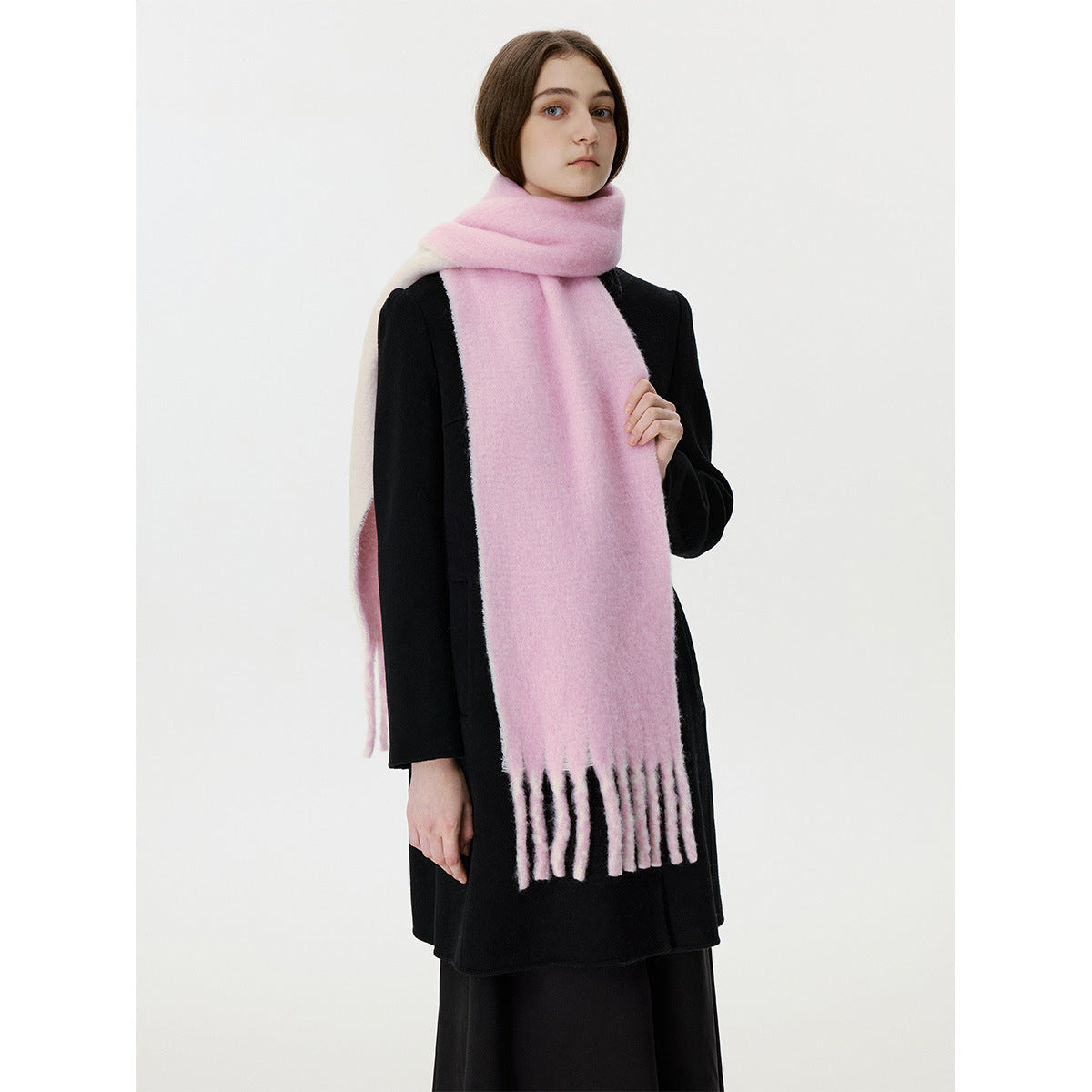Wool Blend Colorful Fringed Scarf - Thick and Warm