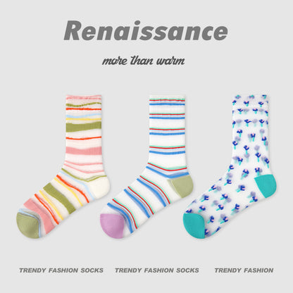 Renaissance Striped Mesh Mid Calf Cotton Socks