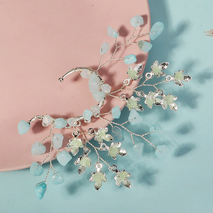 Elegant Crystal Leaf Ear Clips Handmade Ear Cuffs for Non-Pierced Ears