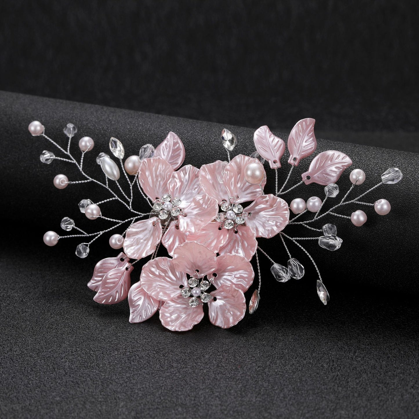 Pearl and Crystal Wedding Hair Clip with Shell Petal Design