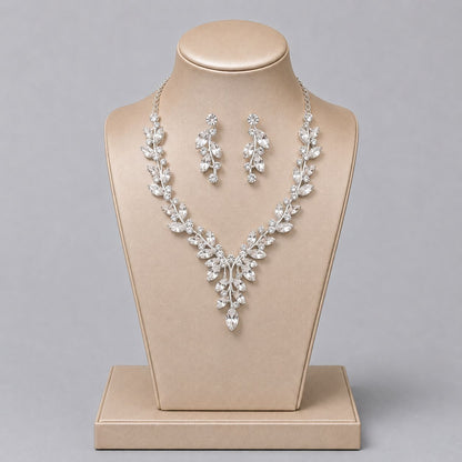 Retro Alloy Rhinestone Jewelry Set Elegant Necklace and Earrings for Evening Wear